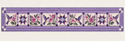 Purple Hummingbirds And Pink Blossoms Quilted Table Runner — Runner Design