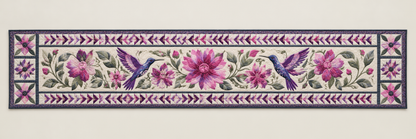 Purple Hummingbirds In A Pink Garden Quilted Table Runner — Runner Design