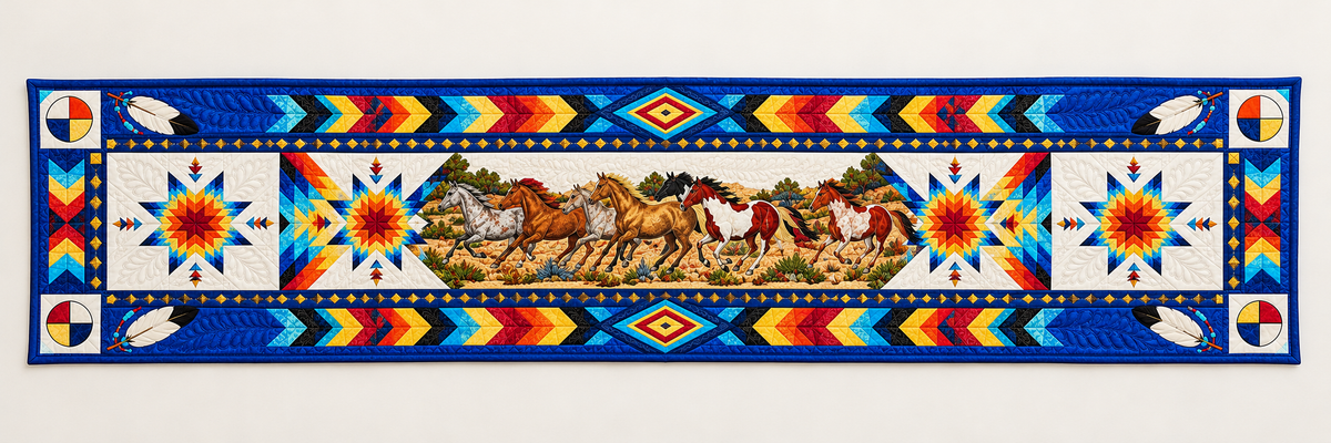 Rainbow Star And Running Horses Quilted Table Runner — Runner Design