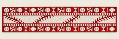Red Baseball Stitch Motifs Quilted Table Runner — Runner Design