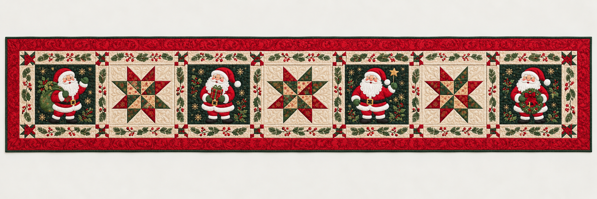 Santa And Christmas Star Quilted Table Runner — Runner Design