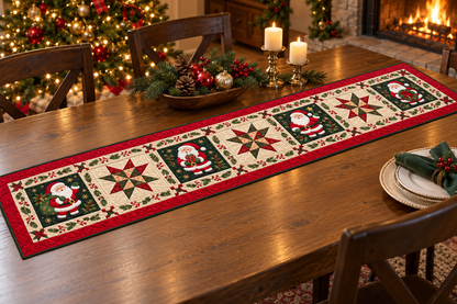 Santa And Christmas Star Quilted Table Runner — Indoor