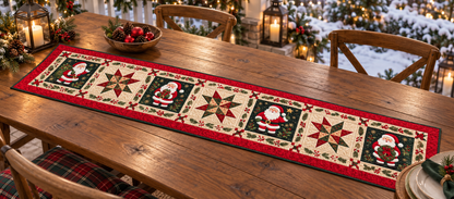 Santa And Christmas Star Quilted Table Runner — Outdoor