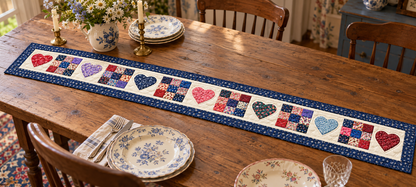 Scrapbook Hearts Quilted Table Runner — Indoor