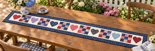 Scrapbook Hearts Quilted Table Runner — Outdoor