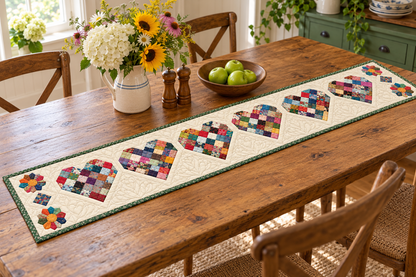Scrappy Candy Hearts Quilted Table Runner — Indoor