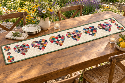 Scrappy Candy Hearts Quilted Table Runner — Outdoor