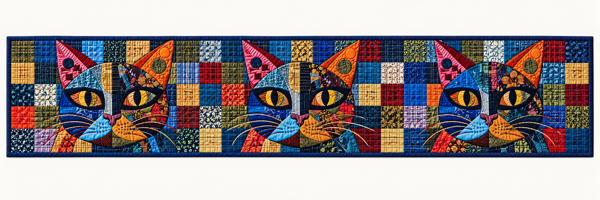 Scrappy Cat Portrait Quilted Table Runner — Runner Design