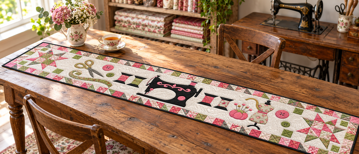 Sewing Room Keepsake Quilted Table Runner — Indoor