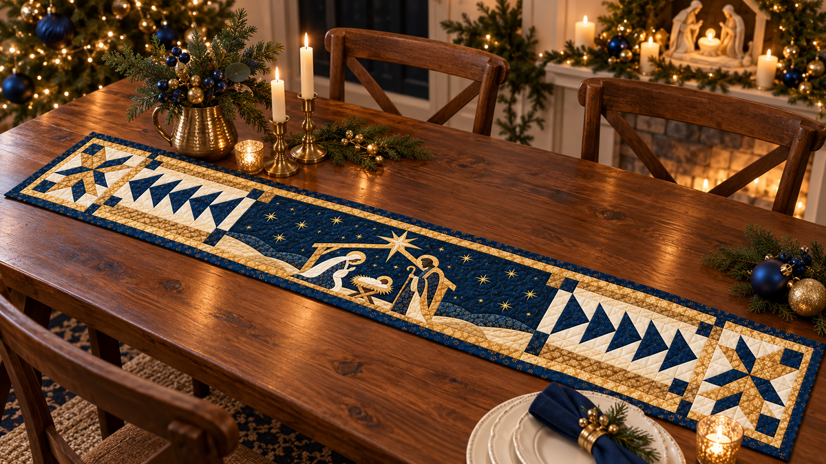 Silent Night Nativity Quilted Table Runner — Indoor