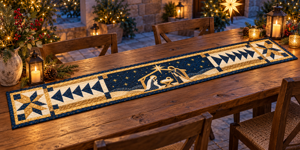 Silent Night Nativity Quilted Table Runner — Outdoor