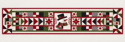 Snowman Face In Christmas Patchwork Quilted Table Runner — Runner Design