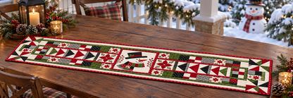 Snowman Face In Christmas Patchwork Quilted Table Runner — Outdoor
