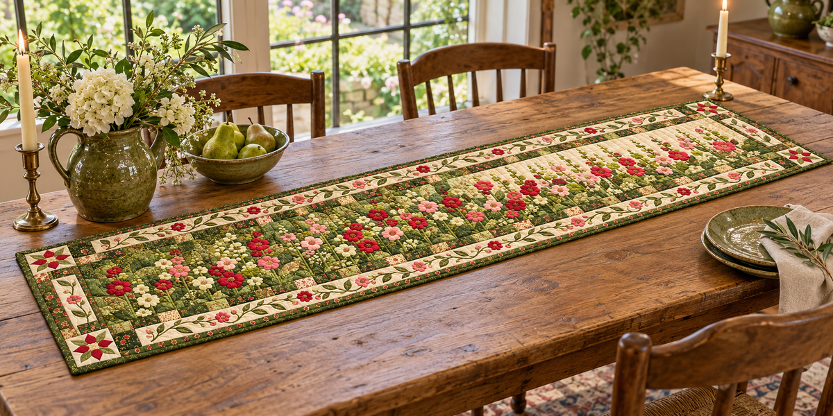 Soft Cottage Flower Meadow Quilted Table Runner — Indoor