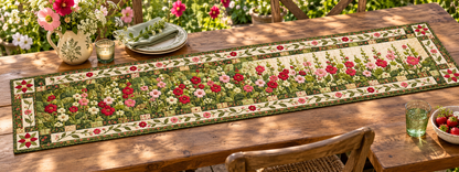 Soft Cottage Flower Meadow Quilted Table Runner — Outdoor