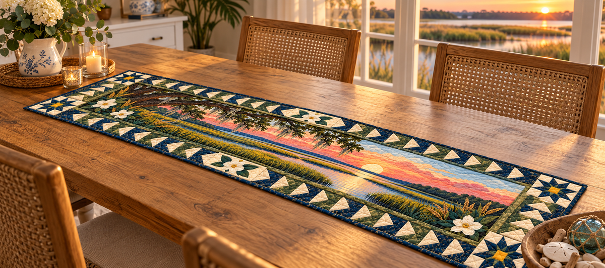 South Carolina Lowcountry Gold Quilted Table Runner — Indoor