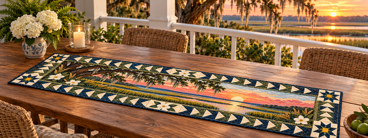 South Carolina Lowcountry Gold Quilted Table Runner — Outdoor
