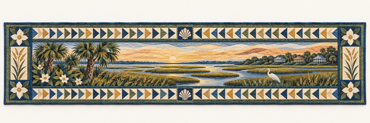 South Carolina Lowcountry Tidal Garden Quilted Table Runner — Runner Design