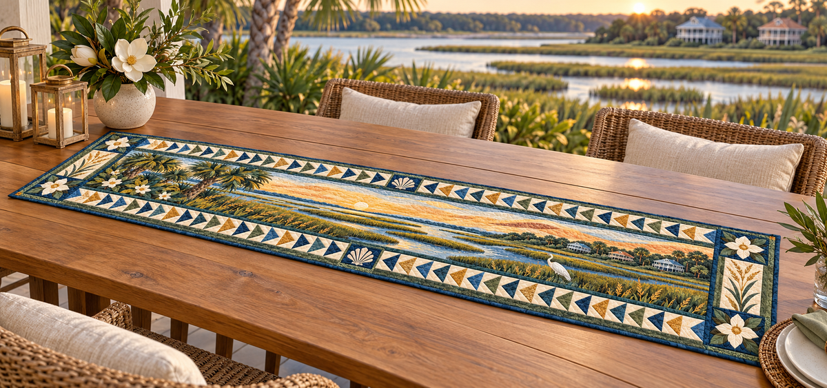 South Carolina Lowcountry Tidal Garden Quilted Table Runner — Outdoor