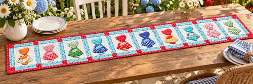Sunbonnet Patchwork Garden Quilted Table Runner — Outdoor