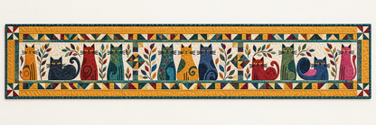Tall Cats In Earth Tone Panels Quilted Table Runner — Runner Design