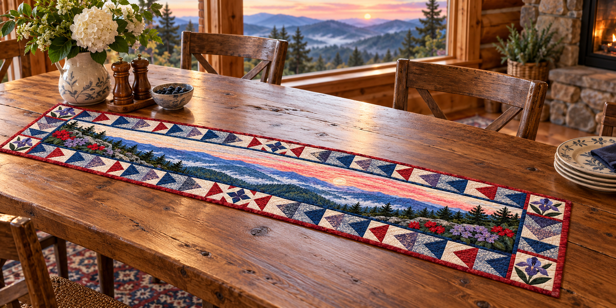 Tennessee Smoky Mountain Morning Quilted Table Runner — Indoor