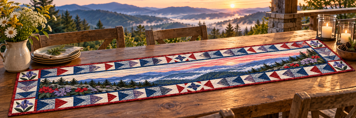 Tennessee Smoky Mountain Morning Quilted Table Runner — Outdoor