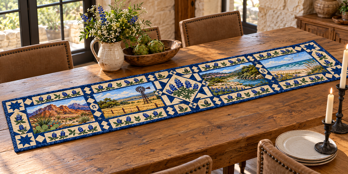 Texas Lone Star State Sampler Quilted Table Runner — Indoor