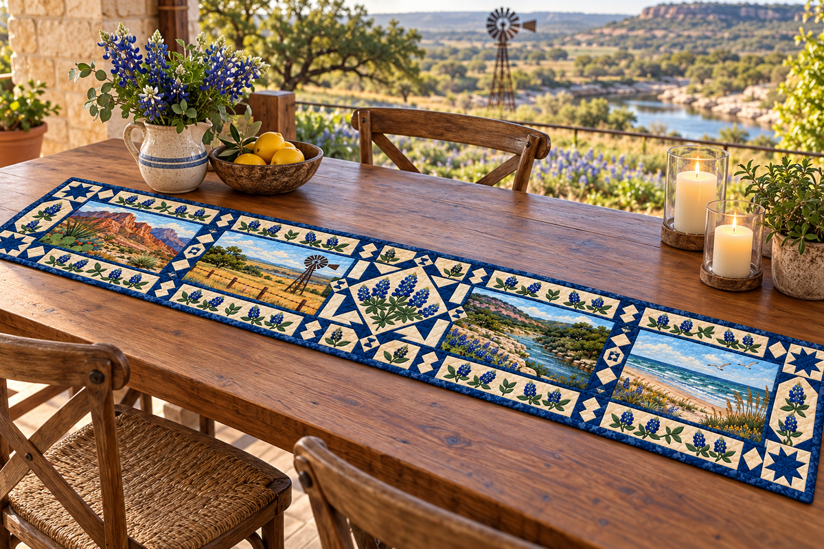 Texas Lone Star State Sampler Quilted Table Runner — Outdoor