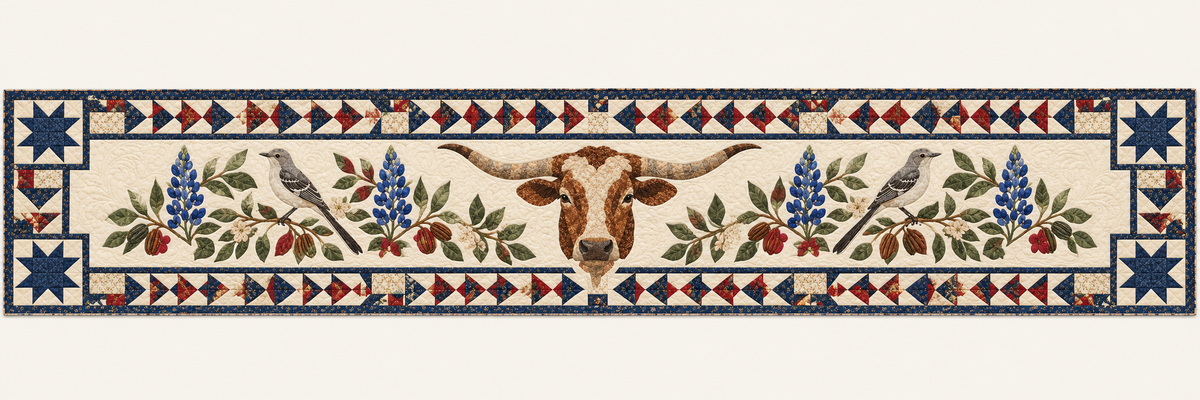 Texas Mockingbird Bluebonnets Quilted Table Runner — Runner Design