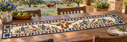 Texas Mockingbird Bluebonnets Quilted Table Runner — Outdoor