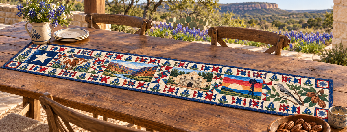 Texas Mosaic Horizons Quilted Table Runner — Outdoor