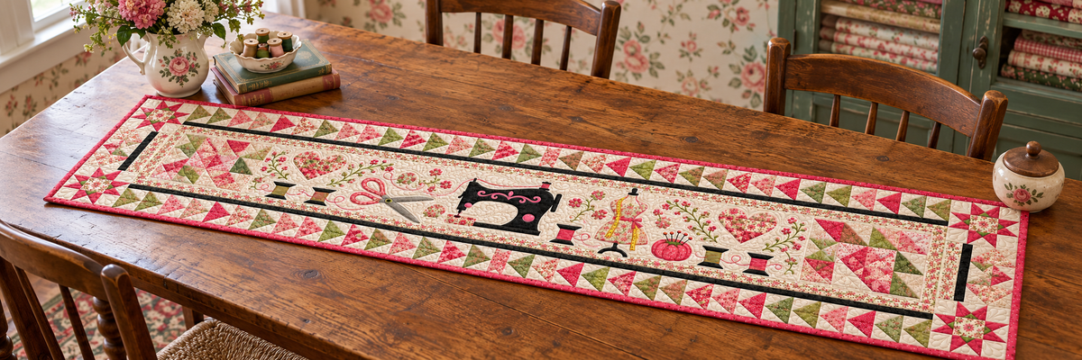 Vintage Sewing Room Quilted Table Runner — Indoor