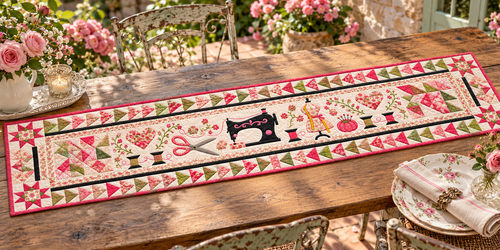 Vintage Sewing Room Quilted Table Runner — Outdoor
