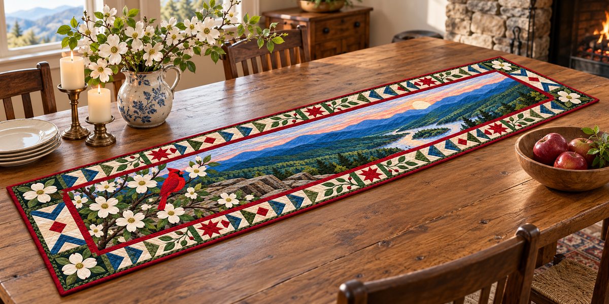 Virginia Shenandoah Dogwood Dawn Quilted Table Runner — Indoor