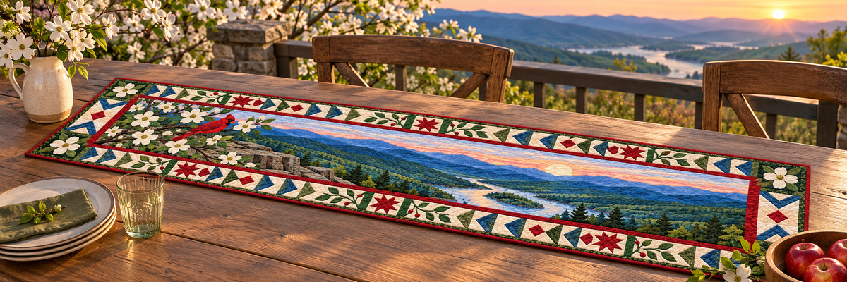 Virginia Shenandoah Dogwood Dawn Quilted Table Runner — Outdoor