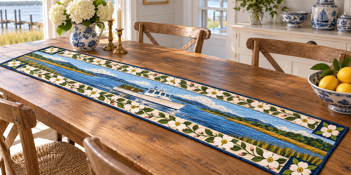 Virginia Tidewater Workboat Quilted Table Runner — Indoor