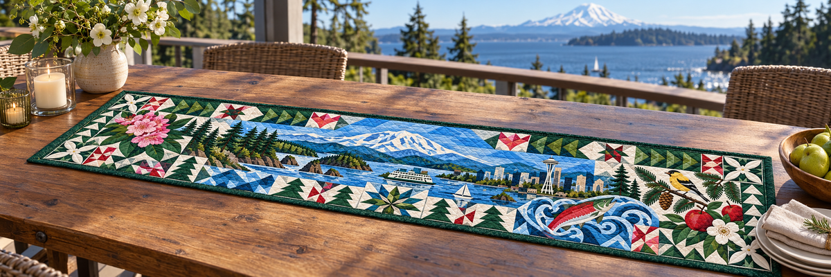 Washington Mosaic Horizons Quilted Table Runner — Outdoor