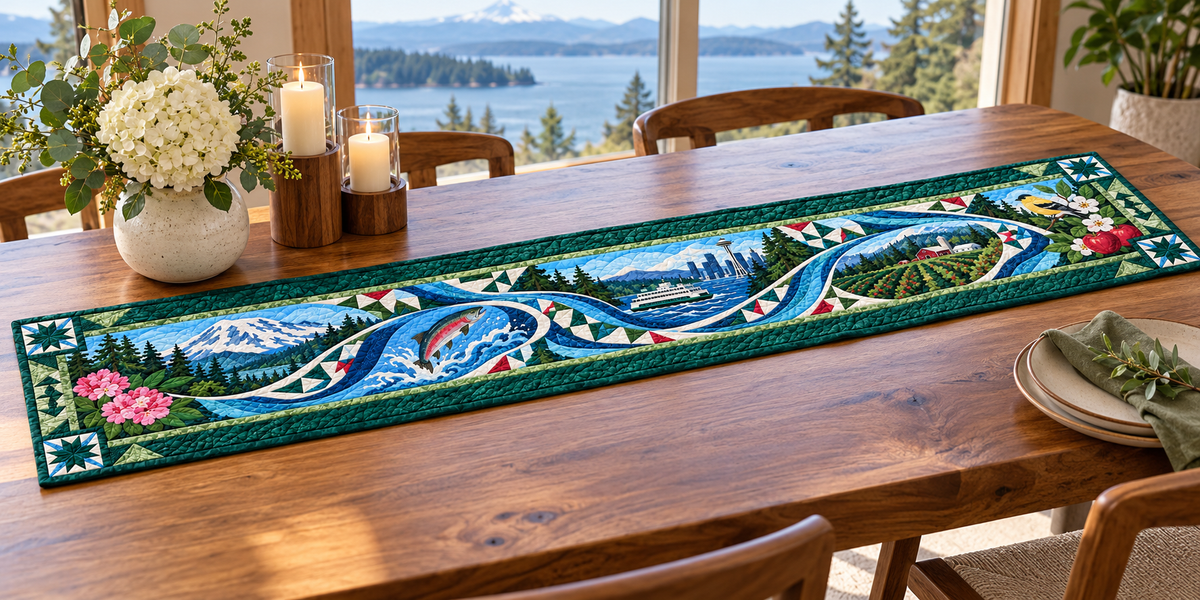 Washington River Of Stories Quilted Table Runner — Indoor