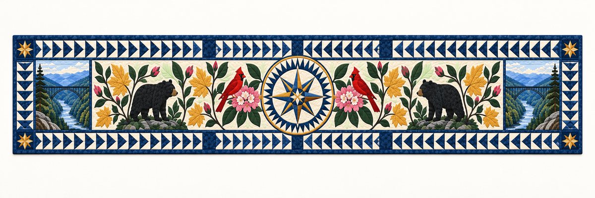 West Virginia Radiant Compass Quilted Table Runner — Runner Design