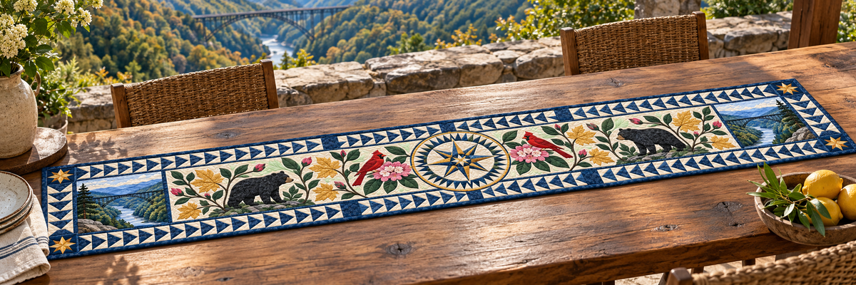 West Virginia Radiant Compass Quilted Table Runner — Outdoor