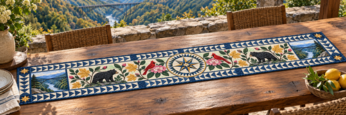 West Virginia Radiant Compass Quilted Table Runner — Outdoor