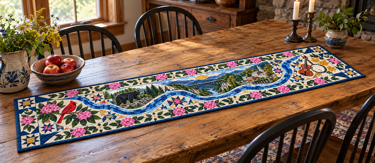 West Virginia River Of Stories Quilted Table Runner — Indoor