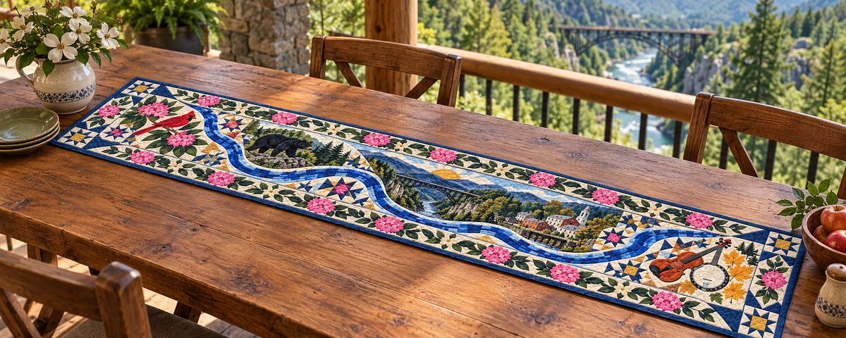 West Virginia River Of Stories Quilted Table Runner — Outdoor