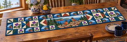 Wisconsin Robin In The Violet Woods Quilted Table Runner — Indoor
