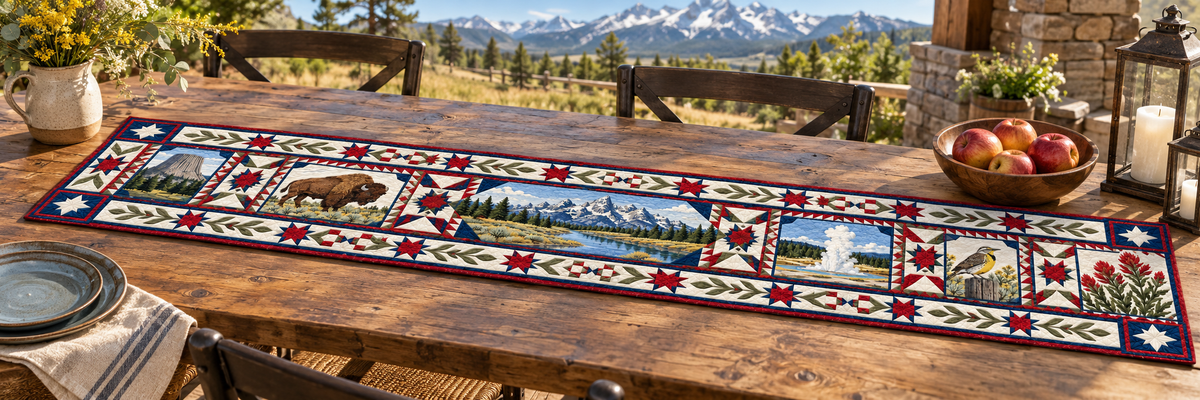 Wyoming Celebration In Cloth Quilted Table Runner — Outdoor