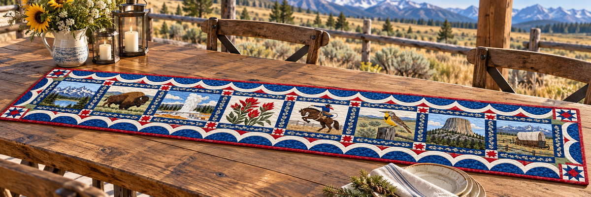 Wyoming Heritage Album Quilted Table Runner — Outdoor