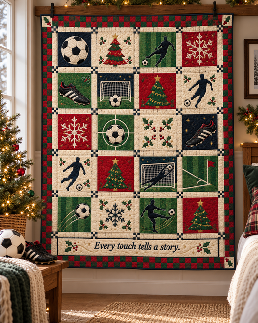 Christmas Goalkeeper's Joy Quilt Blanket - hanging mockup