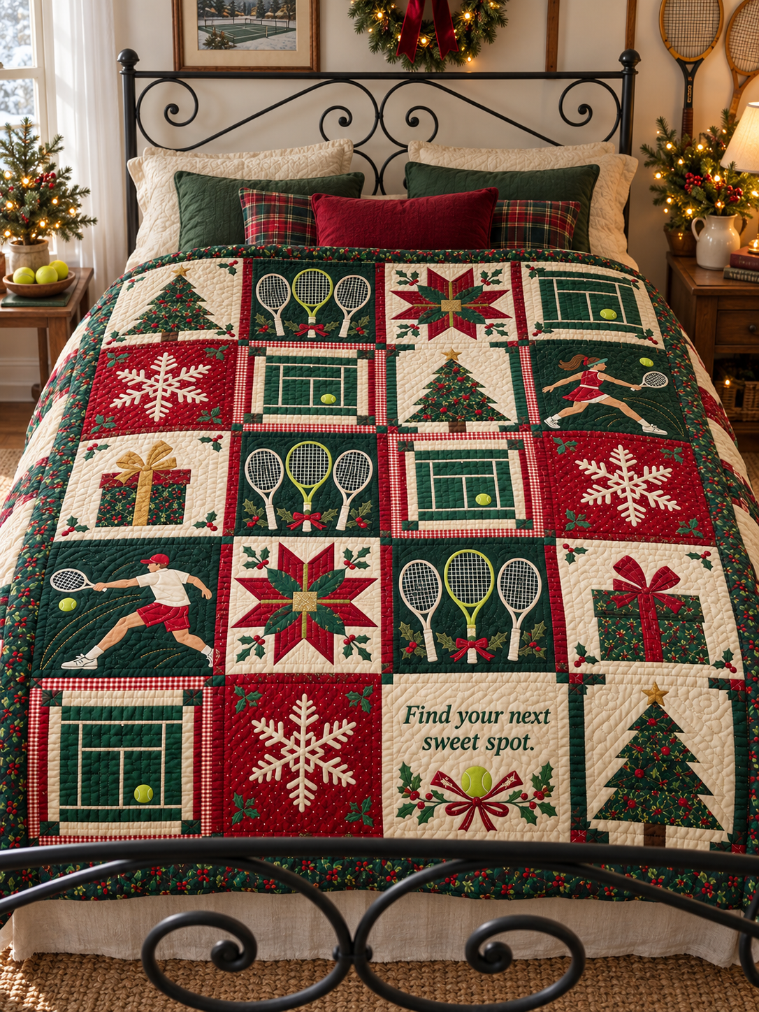 Mistletoe Match Point Quilt Blanket - bed mockup