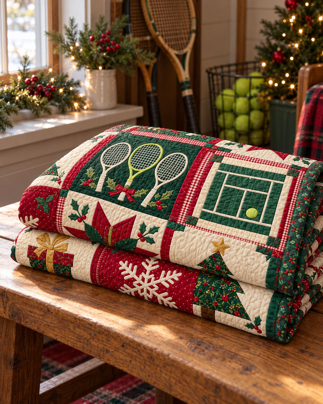 Mistletoe Match Point Quilt Blanket - folded mockup